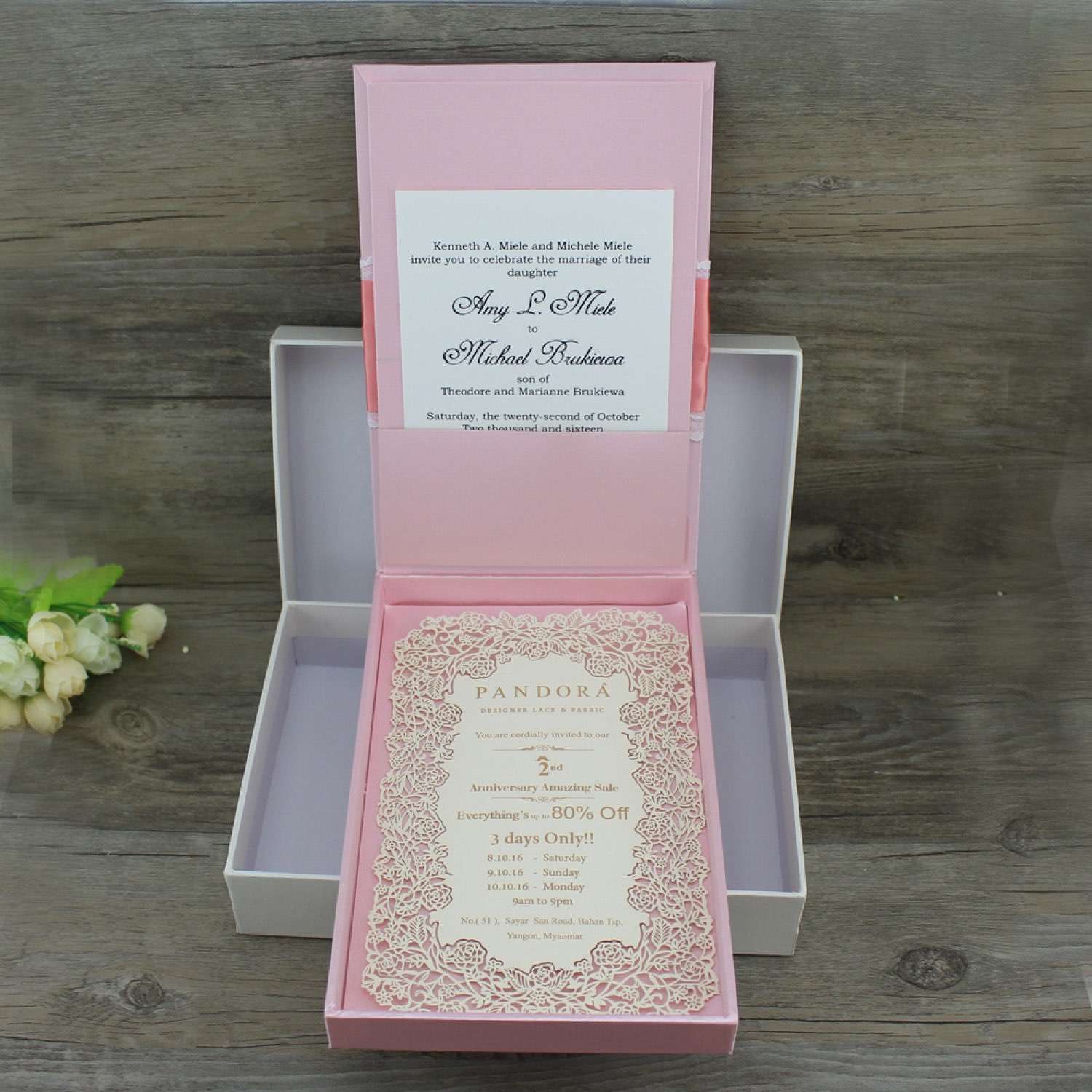 Pink Silk Box Invitation Romantic Wedding Invitation Card Personalized Custom